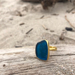 Load image into Gallery viewer, GP Bronze Sea Glass Ring Deep Sea Blue-Jenstones Jewelry
