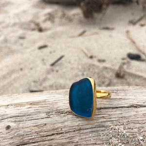 GP Bronze Sea Glass Ring Deep Sea Blue-Jenstones Jewelry