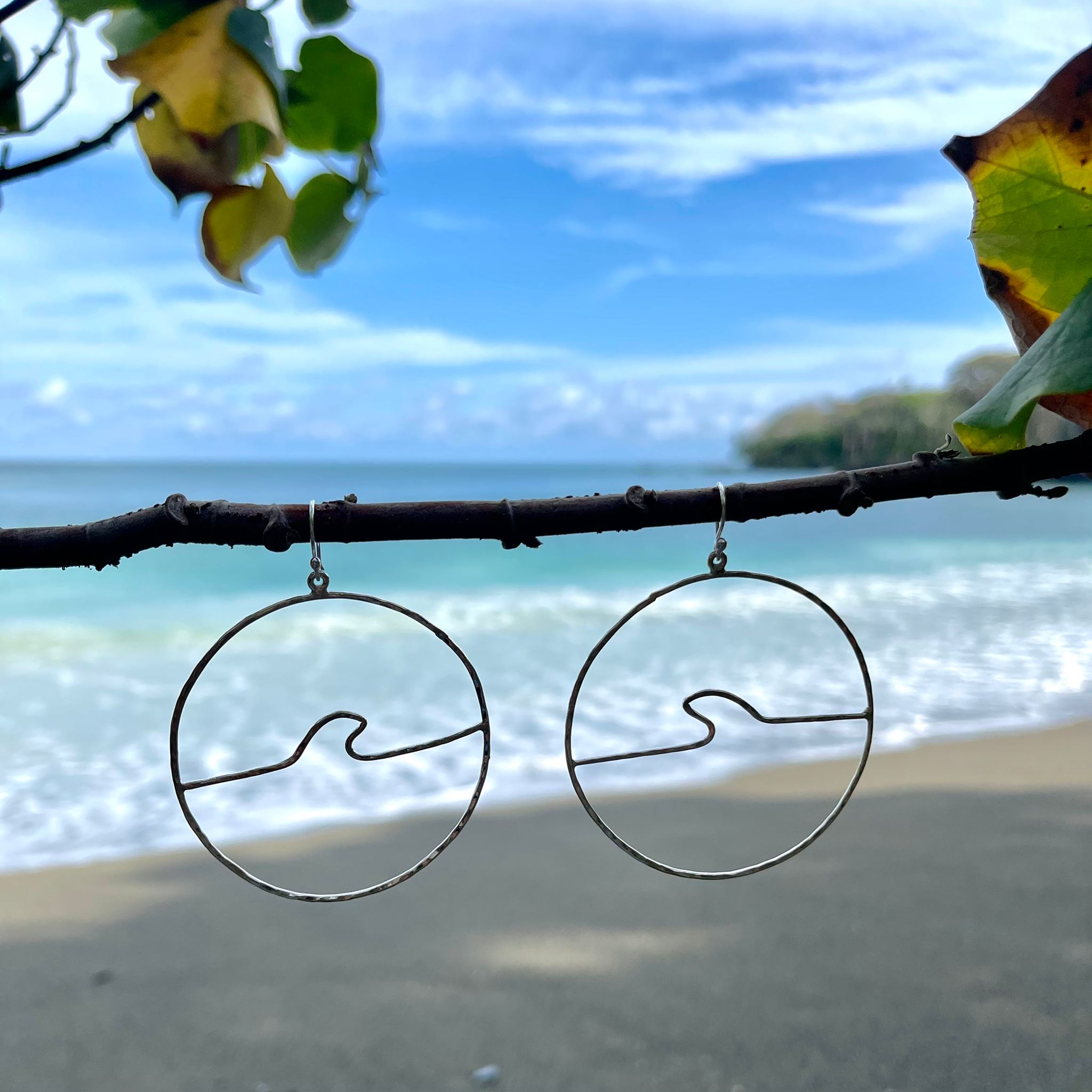 Hammered Sterling Silver Large Wave Hoop Earrings-Jenstones Jewelry