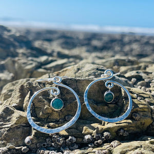 Hammered Swirl & Emerald Sterling Silver Earrings-Jenstones Jewelry