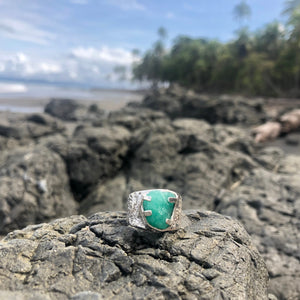 Emerald Ring Raw Repousse’ Prong Setting-Jenstones Jewelry