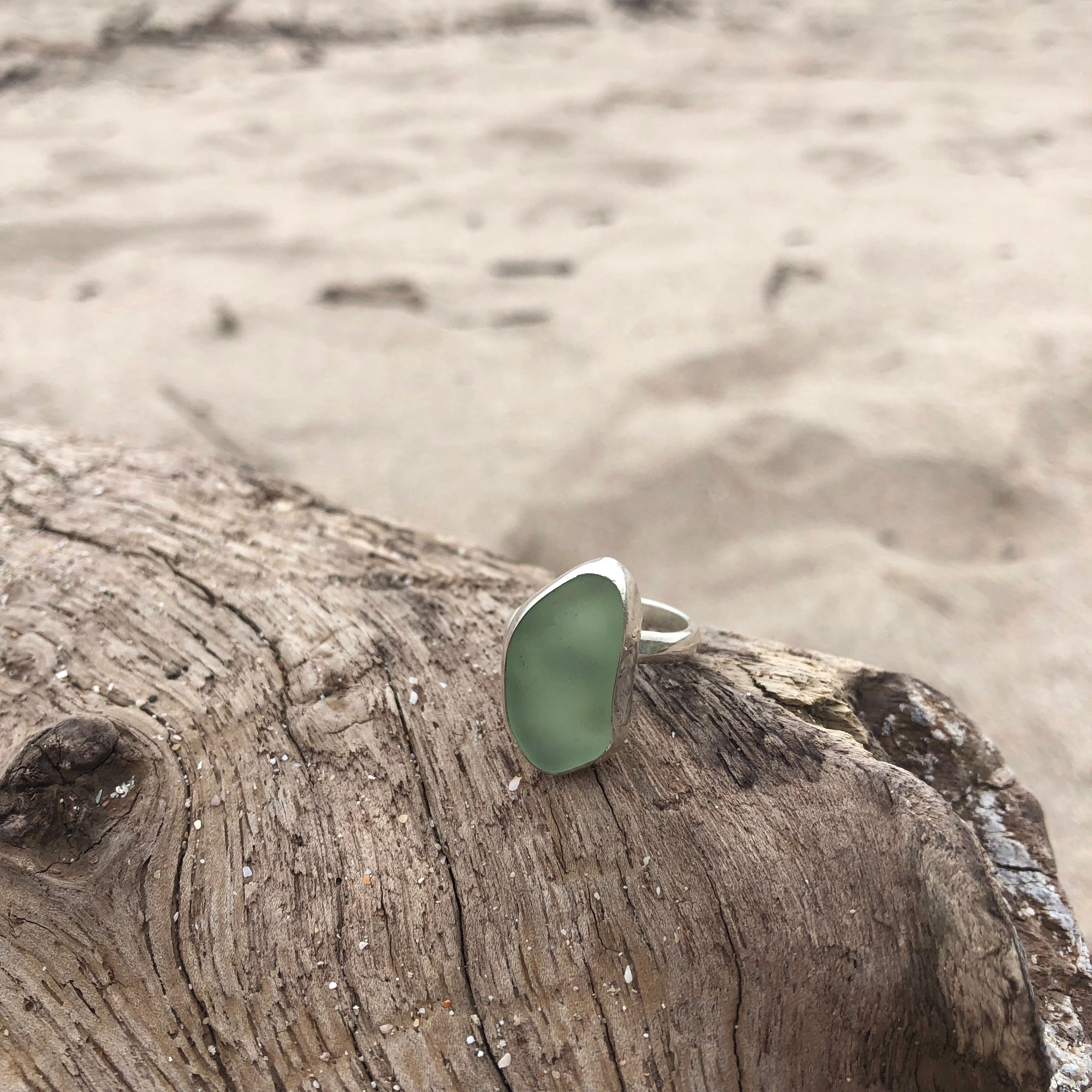 Simple Green Sterling Silver Seaglass Ring-Jenstones Jewelry