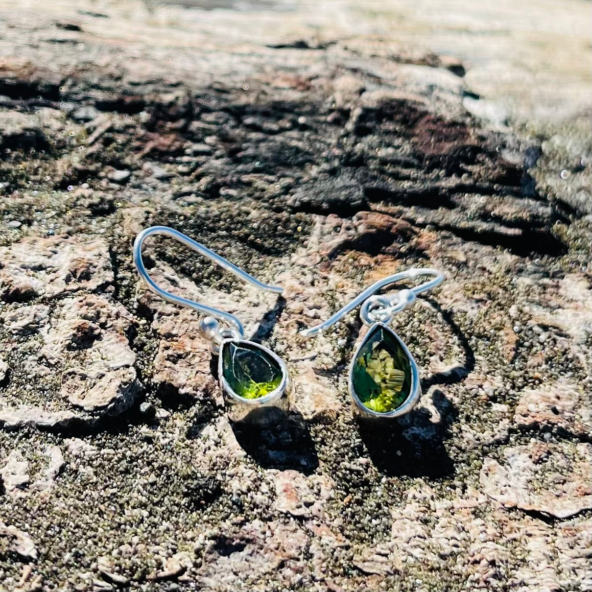 Peridot Facet Tear Dangle Earrings-Jenstones Jewelry