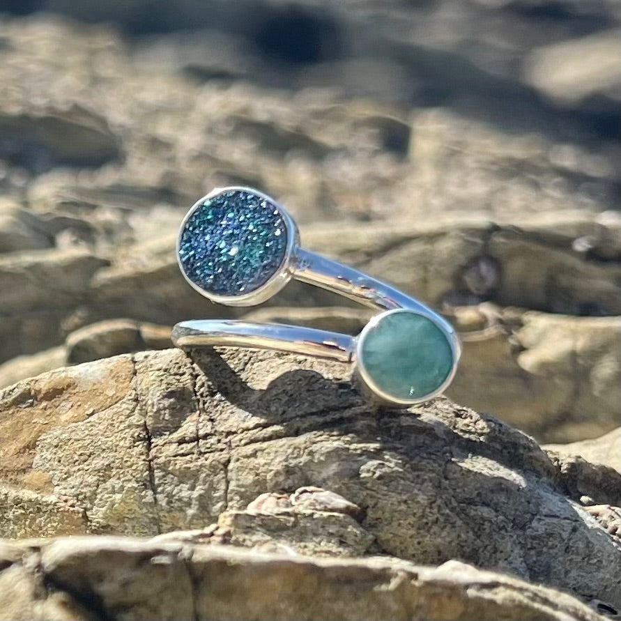 Faceted Emerald and Druzy Wrap Around Ring-Jenstones Jewelry