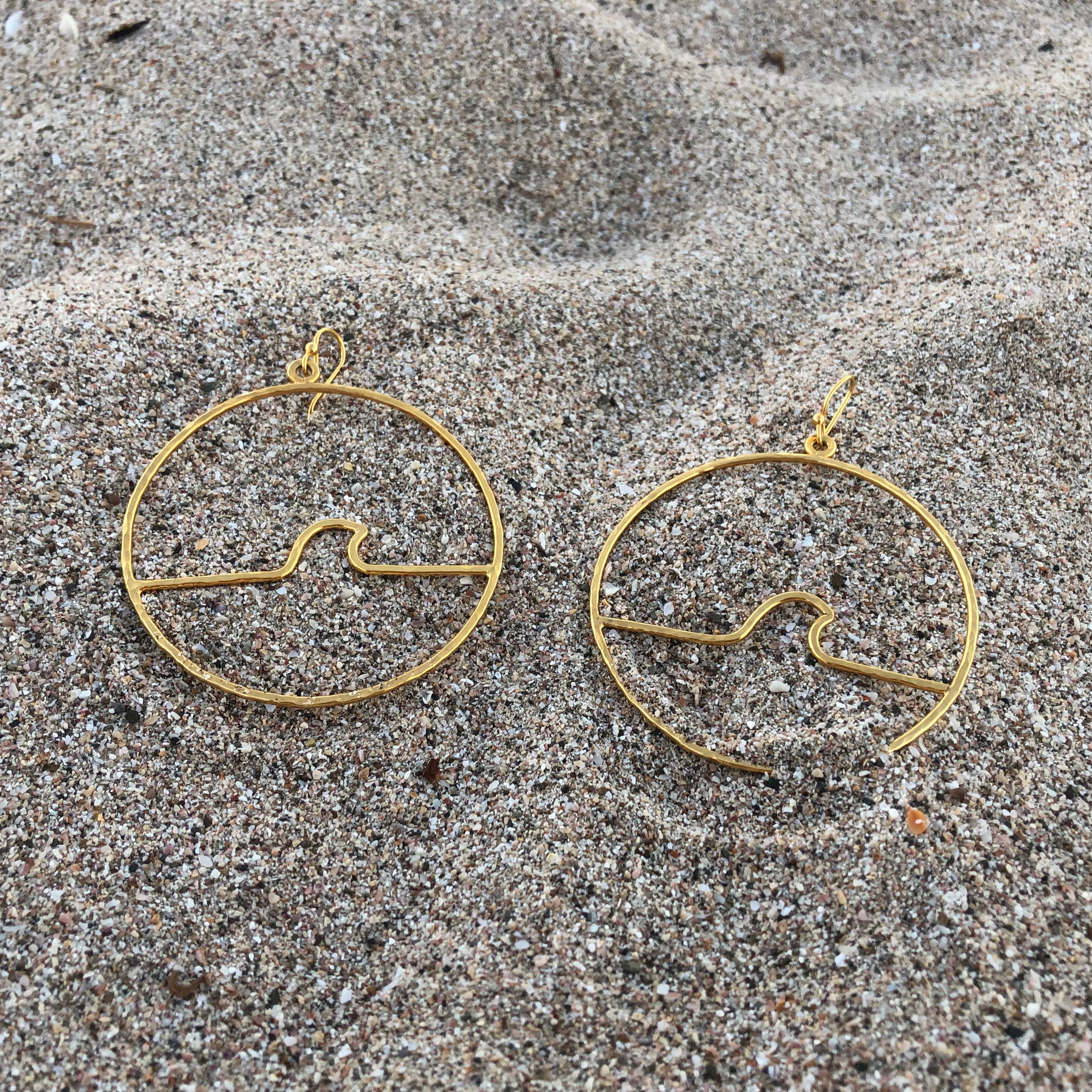 Hammered Wave Hoops GP over Bronze Large Modern-Jenstones Jewelry